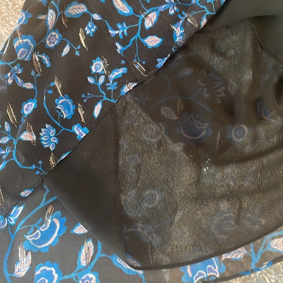Rebecca Taylor Sleeveless Metallic Print Silk Top in Blue & Black Size 0 - Picture 11 of 11